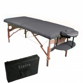 Pat masaj portabil, cadru lemn, Sierra, gri, 2 zone, saltea 8cm, suport brate